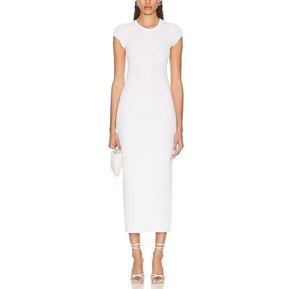 ENZA COSTA White Ribbed Midi Dress - Picture 1 of 3